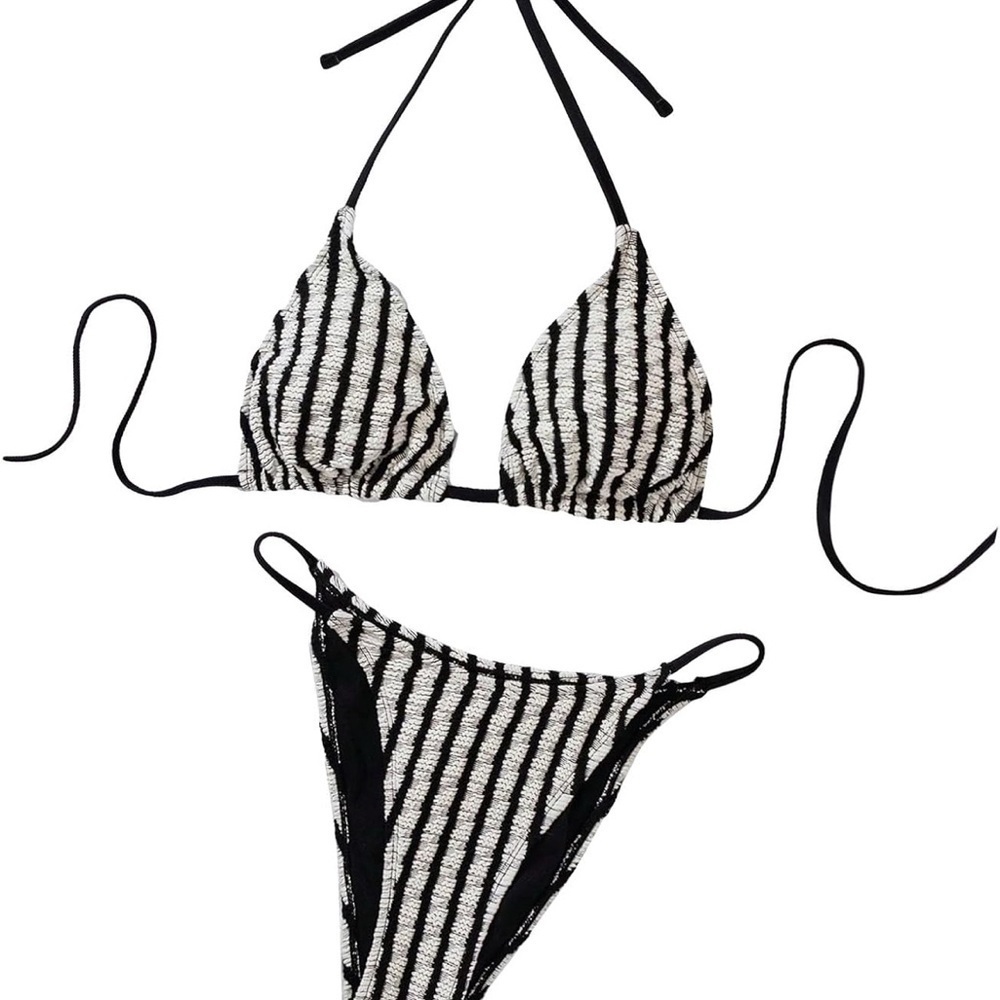 Striped Black and White Bikini Set